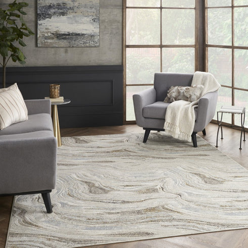 5' X 7' Gold Gray and Ivory Abstract Non Skid Area Rug